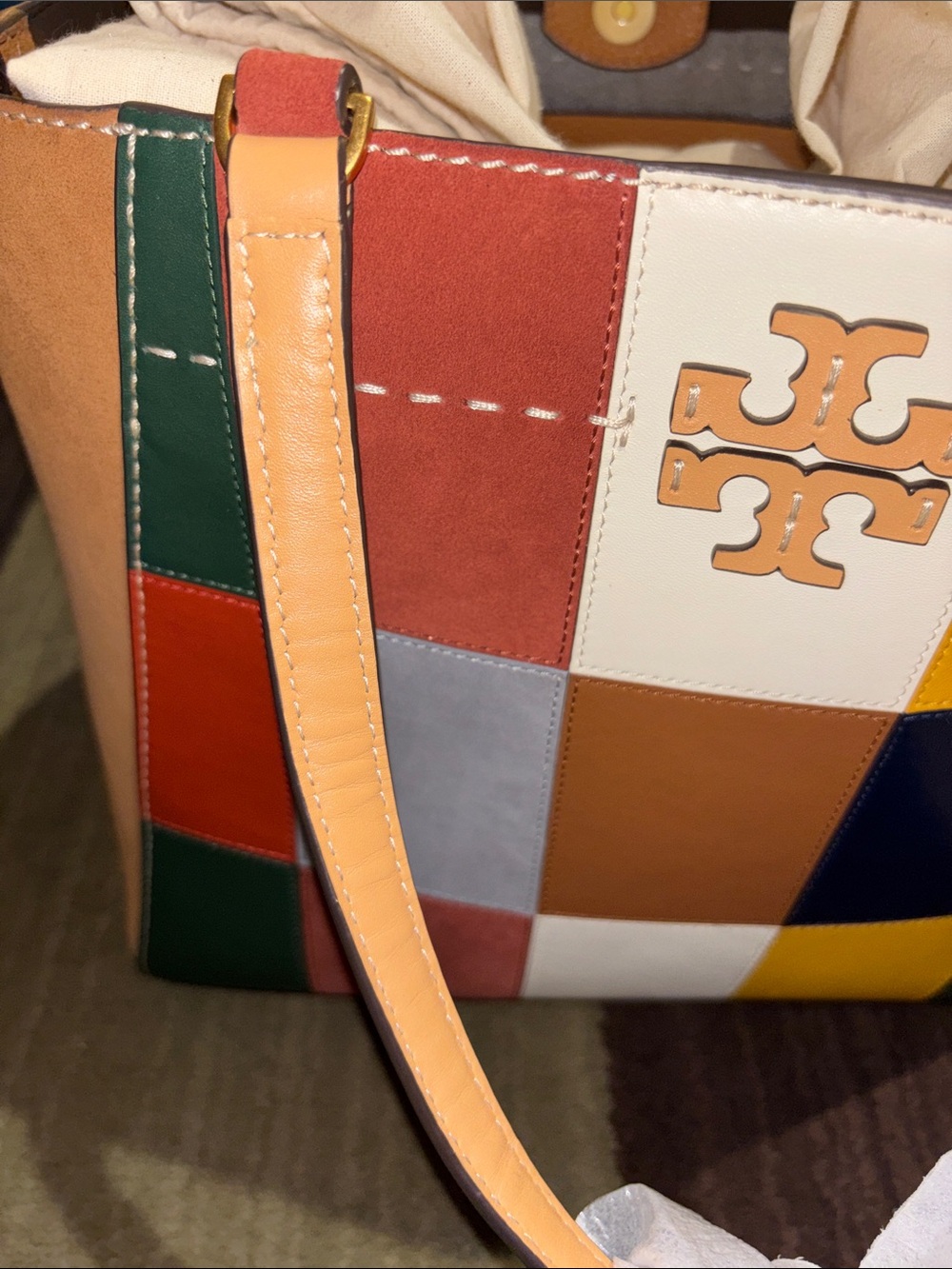 Tory Burch Multicolor Patchwork Tote with Logo Panel - Picture 8 of 9